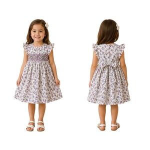 Laurenza's Girls Floral Smocked Dress Sz 4 Cottagecore Prairie